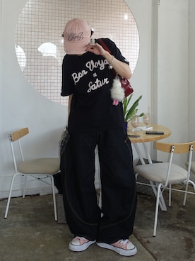 「アイテム（キャップ、ピンク系）」を使った、shoさん（メンズ・173cm）の夏コーディネート