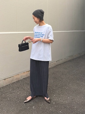 「CIAOPANIC TYPY（チャオパニックティピー）の【UNISEX】【プラスサイズあり】ポコポコメッセージロゴTEE（Tシャツ/カットソー、グレー系）」を使った、ponsan0529さん（レディース・156cm）の春コーディネート