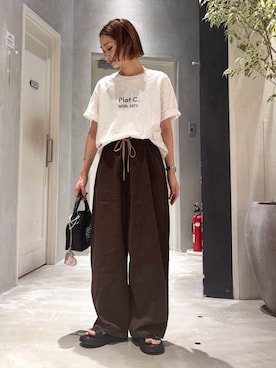 「CIAOPANIC TYPY（チャオパニックティピー）の【PON企画】迷ったらこれ！Everyday 2PAC TEE（Tシャツ/カットソー、ホワイト系）」を使った、ponsan0529さん（レディース・156cm）の夏コーディネート