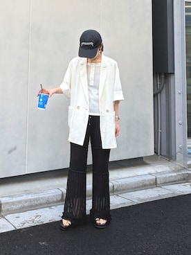 「CIAOPANIC TYPY（チャオパニックティピー）の裾フリル切替メッシュレースフレアパンツ（その他パンツ、ブラック系）」を使った、ponsan0529さん（レディース・156cm）の春コーディネート