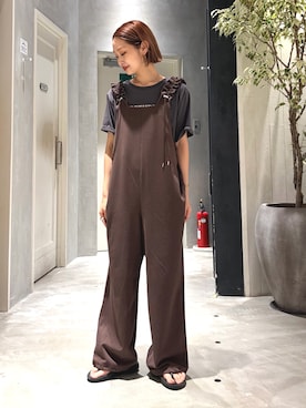 「CIAOPANIC TYPY（チャオパニックティピー）の【接触冷感】ロゴプリントTee（Tシャツ/カットソー、ホワイト系）」を使った、ponsan0529さん（レディース・156cm）の夏コーディネート