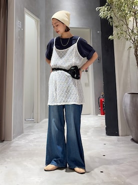 「CIAOPANIC TYPY（チャオパニックティピー）の柄アソートマルチウェイキャミチュニック（キャミソール、ホワイト系）」を使った、ponsan0529さん（レディース・156cm）の夏コーディネート