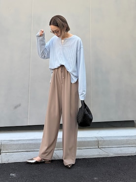 「CIAOPANIC TYPY（チャオパニックティピー）の【2WAY】針抜きシアーホックヘンリートップス（Tシャツ/カットソー、ブルー系）」を使った、ponsan0529さん（レディース・156cm）の春コーディネート