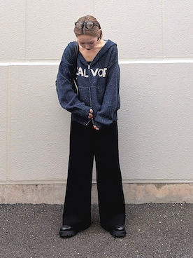 「CIAOPANIC TYPY（チャオパニックティピー）の【UNISEX】ネップヤーンダブルジャガードニットジップパーカー/WEB限定カラーあり（パーカー、ブルー系）」を使った、ponsan0529さん（レディース・156cm）の秋コーディネート