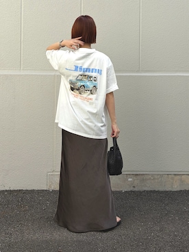 「Franklin Climbing（フランクリンクライミング）の【Franklin Climbing×JIMNY】CATグラフィックTee（Tシャツ/カットソー、ホワイト系）」を使った、ponsan0529さん（レディース・156cm）の夏コーディネート