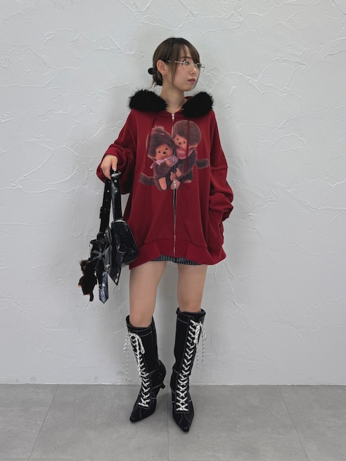 モンチッチ jouetie コラボ ファードッキングZIPフーディ パーカー monchhichi×jouetie】ファードッキングZIPフーディ（パーカー