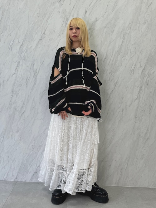 セール】Distressed border crew knit / ダメージ加工ボーダー