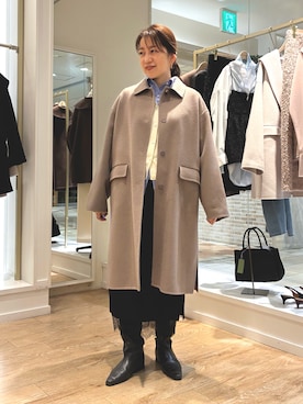 「アイテム（ステンカラーコート、グリーン系）」を使った、Ishikawaさん（レディース・157cm）の秋コーディネート