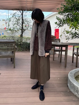 「アイテム（ワンピース/ドレス、グリーン系）」を使った、Vさん（レディース・165cm）の秋コーディネート