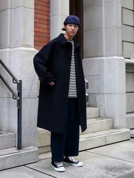 「outfit」｜「アイテム（ステンカラーコート）」を使った、Le Pigeon Voyageurさん（メンズ・182cm）の冬コーディネート