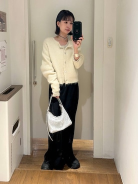 「JEANASIS（ジーナシス）のソフトラメリブUネックLS TEE/240318（Tシャツ/カットソー）」を使った、yuriseki0119さん（レディース・158cm）の冬コーディネート