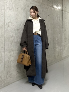 「RIVE DROITE（リヴドロワ）の【フードがアクセントに】ウール100ホールガーメントフーディ（ニット/セーター）」を使った、suzuha81さん（レディース・155cm）の秋コーディネート