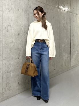 「RIVE DROITE（リヴドロワ）の【フードがアクセントに】ウール100ホールガーメントフーディ（ニット/セーター）」を使った、suzuha81さん（レディース・155cm）の秋コーディネート