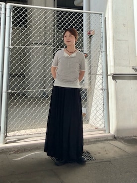 「KBF（ケイビーエフ）のギャザーバルーンスカート（スカート、ブラック系）」を使った、r i n k o さん（レディース・159cm）の春コーディネート