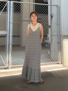 「KBF（ケイビーエフ）のボタンアップRIBニットベスト（ベスト、ホワイト系）」を使った、r i n k o さん（レディース・159cm）の夏コーディネート