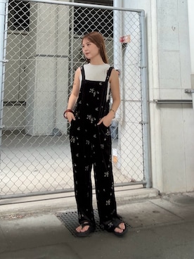 「KBF（ケイビーエフ）のクロップドタンクトップ（タンクトップ、ベージュ系）」を使った、r i n k o さん（レディース・159cm）の夏コーディネート