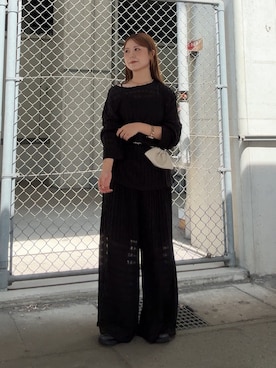 「KBF（ケイビーエフ）のシャドーチェックルーズロンTEE（Tシャツ/カットソー、ブラック系）」を使った、r i n k o さん（レディース・159cm）の夏コーディネート