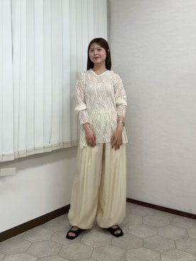 「KBF（ケイビーエフ）のフーディーレーストップス（Tシャツ/カットソー、ホワイト系）」を使った、r i n k o さん（レディース・159cm）の夏コーディネート