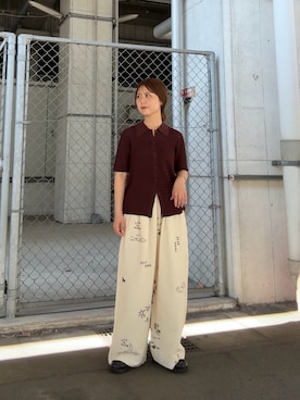 「KBF（ケイビーエフ）のラッセルニットシャツ（ニット/セーター、レッド系）」を使った、r i n k o さん（レディース・159cm）の春コーディネート