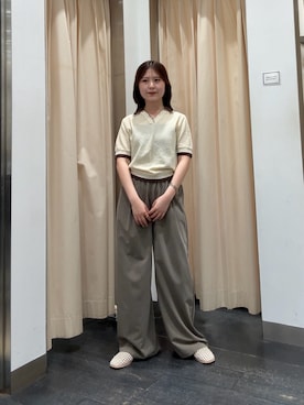 「KBF（ケイビーエフ）のレイヤードライクニットシャツ（ニット/セーター、イエロー系）」を使った、r i n k o さん（レディース・159cm）の春コーディネート