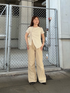 「KBF（ケイビーエフ）のアシメトリーデザインカットソー（Tシャツ/カットソー、ホワイト系）」を使った、r i n k o さん（レディース・159cm）の春コーディネート