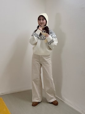 「アイテム（ニットキャップ/ビーニー、ホワイト系）」を使った、r i n k o さん（レディース・159cm）の冬コーディネート