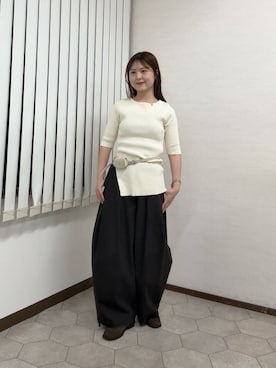 「KBF（ケイビーエフ）のアシンメトリーRIBニット（ニット/セーター、ホワイト系）」を使った、r i n k o さん（レディース・159cm）の春コーディネート