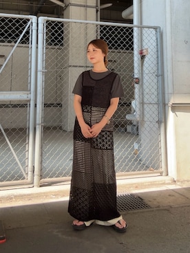「KBF（ケイビーエフ）のフロッキーロゴTEE（Tシャツ/カットソー、グレー系）」を使った、r i n k o さん（レディース・159cm）の夏コーディネート