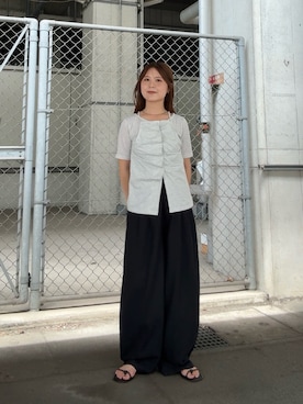 「KBF（ケイビーエフ）のアシメタックレイヤードTEE（Tシャツ/カットソー、ベージュ系）」を使った、r i n k o さん（レディース・159cm）の夏コーディネート