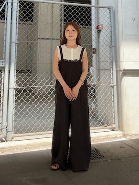 「KBF（ケイビーエフ）のワッフルヘンリーネックタンクトップ（タンクトップ、ベージュ系）」を使った、r i n k o さん（レディース・159cm）の夏コーディネート