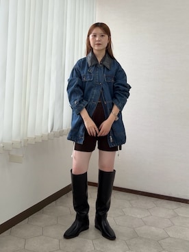 「KBF（ケイビーエフ）の2WAYカラーデニムカバーオール（カバーオール、ブルー系）」を使った、r i n k o さん（レディース・159cm）の秋コーディネート