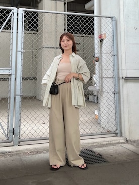 「KBF（ケイビーエフ）のランダムタックハーフスリーブシャツ（シャツ/ブラウス、グリーン系）」を使った、r i n k o さん（レディース・159cm）の夏コーディネート