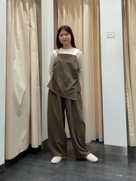 「KBF（ケイビーエフ）のアシメレイヤードTEE（Tシャツ/カットソー、ホワイト系）」を使った、r i n k o さん（レディース・159cm）の春コーディネート