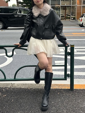 「アイテム（ライダースジャケット）」を使った、ayucham06さん（レディース・158cm）の夏コーディネート