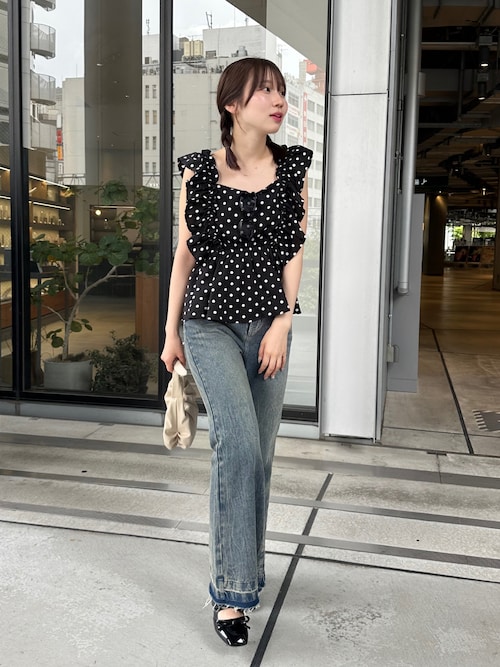 SLOBE IENA ドット柄長袖ブラウス 白黒 前後2way 透け感 リボン SLOBE IENA（スローブイエナ）の「《追加予約》ドットフロント