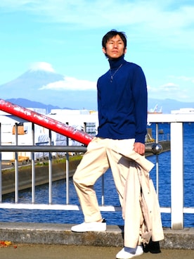 「UNIQLO+J」｜「アイテム（ブルゾン）」を使った、ドラエモさん（メンズ・182cm）の秋コーディネート