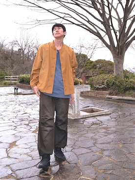 「マスタード」｜「アイテム（ブルゾン）」を使った、ドラエモさん（メンズ・182cm）の春コーディネート