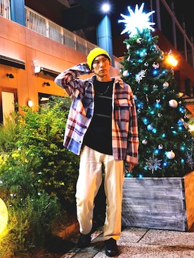 「チェック柄に恋してる」｜「アイテム（その他シューズ）」を使った、ドラエモさん（メンズ・182cm）の冬コーディネート