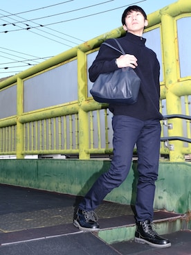 「semantic design（セマンティックデザイン）のアイテム（トートバッグ）」を使った、ドラエモさん（メンズ・182cm）の春コーディネート