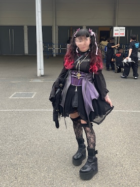 「星箱worksのアイテム（ファッション雑貨、パープル系）」を使った、あかねさん（レディース・147cm）の夏コーディネート