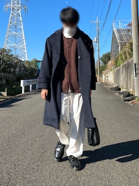 「epnok（エプノック）のアイテム（チェスターコート）」を使った、Renさん（メンズ・172cm）の冬コーディネート