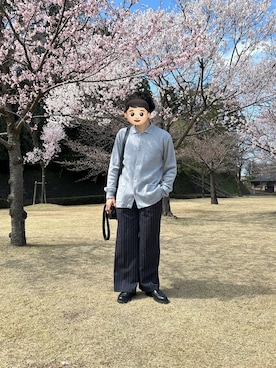 「soerte（ソエルテ）のWide straight slacks/ワイドストレートスラックスパンツ（スラックス、ブラック系）」を使った、Renさん（メンズ・172cm）の春コーディネート