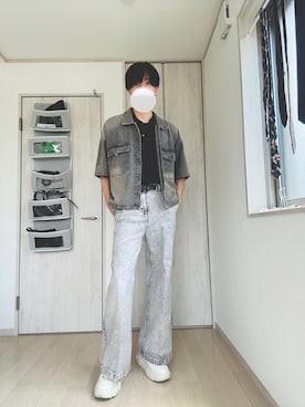 「CLEL（クレイル）の【CLEL】Vintage Design Flare Denim Pants /ヴィンテージデザイン フレアデニムパンツ（デニムパンツ）」を使った、Taaさん（メンズ・185cm）の夏コーディネート