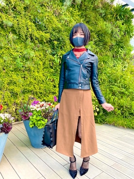「ボア」｜「アイテム（ライダースジャケット）」を使った、❁ 𝕄𝕚𝕟𝕒𝕞𝕠 ❁ さん（レディース・167cm）の秋コーディネート