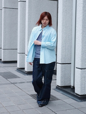 「BLAYMORE（ブレイモア）のアイテム（シャツ/ブラウス、ブルー系）」を使った、YUKIさん（メンズ・175cm）の夏コーディネート