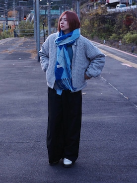 「スラックスパンツ」｜「アイテム（ブルゾン）」を使った、YUKIさん（メンズ・175cm）の冬コーディネート