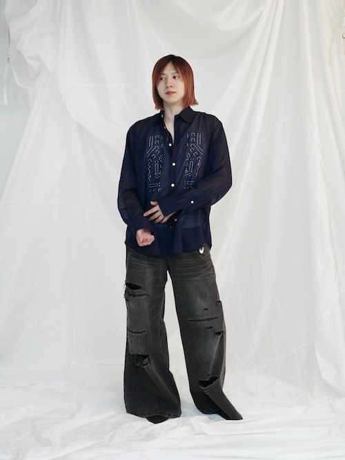 「BLAYMORE(ブレイモア)の【BLAYMORE】Damage Wide Denim Pants / ダメージ加工(デニムパンツ)」を使った、YUKIさん(メンズ・175cm)の夏コーディネート