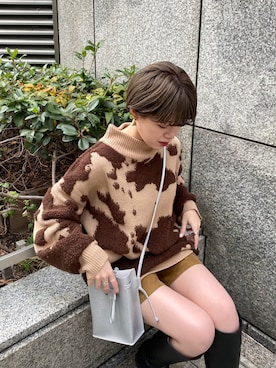 「アイテム（パンツ、イエロー系）」を使った、nimoさん（レディース・155cm）の冬コーディネート