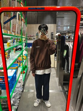 「WILD THINGS（ワイルドシングス）のアイテム（スウェット）」を使った、black_sooannさん（メンズ・182cm）の冬コーディネート
