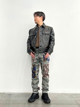 「DIESEL（ディーゼル）のアイテム（ライダースジャケット）」を使った、DIESEL_SHIBUYAさん（メンズ・165cm）の春コーディネート
